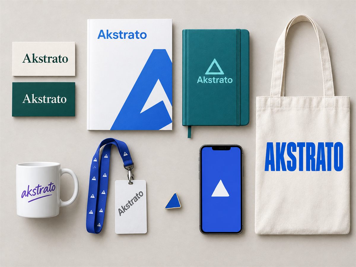Los mismos materiales de una marca (tarjetas, cuaderno, taza, bolsa de tela, credencial y teléfono) con el logo en una tipografía, un color y una forma distinta en cada pieza.